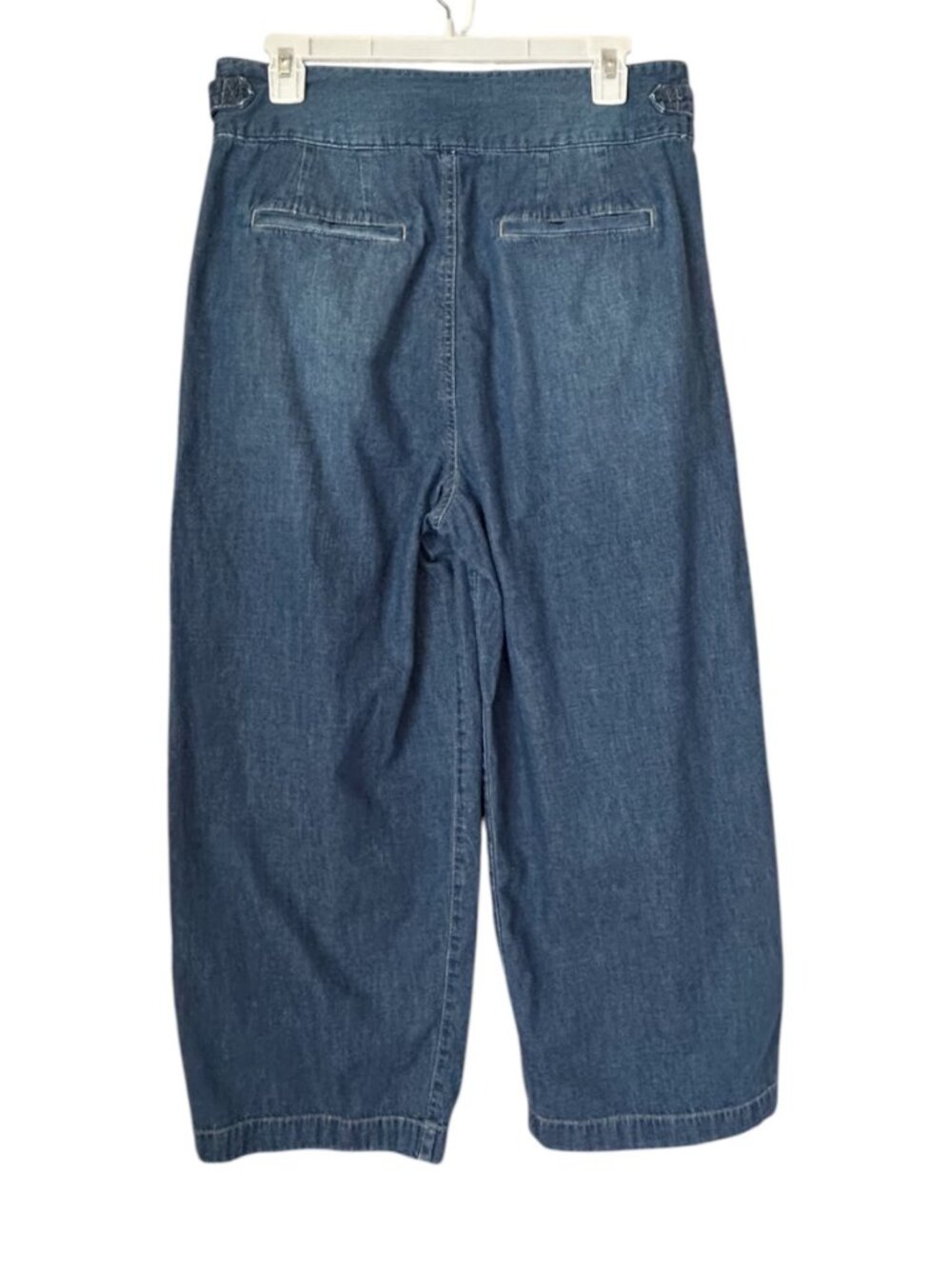 Lauren Ralph Lauren Denim Trouser Pants Womens 8 High Rise Pleated Wide Leg Crop - Picture 3 of 11